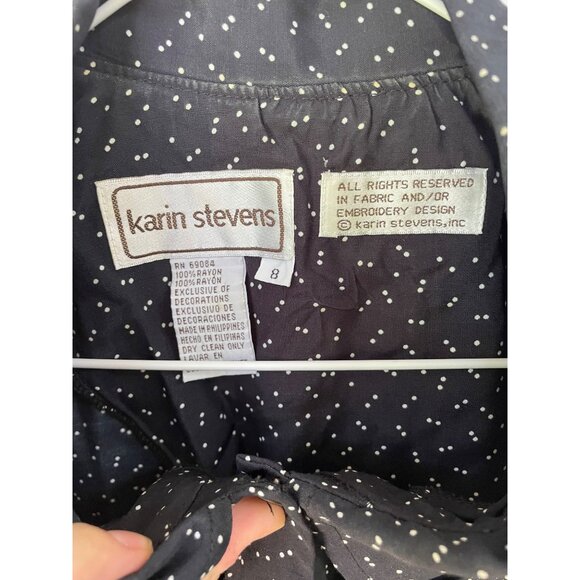 Vintage Karin Stevens Black Polka Dot Dress sz 8 80s 90s Teacher Cottagecore - Picture 3 of 6